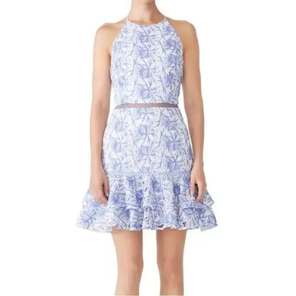 KEEPSAKE the Label | Dresses | Keepsake The Label Blue White Wild Things  Fit Flare Sleeveless Lace Dress | Poshmark
